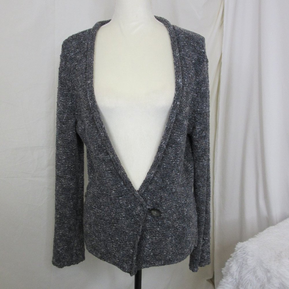 J. Jill Gray Cardigan Boucle Pebbled Gray and White Single Button Size Medium